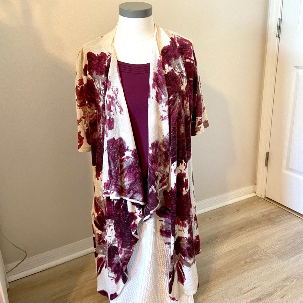 Coldwater Creek Floral Short Sleeve Cardigan Duster Set Sz Medium
